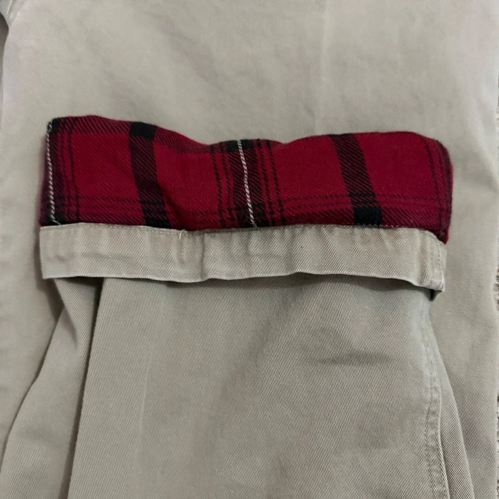 Woolrich Flannel Lined Chinos Men 38x30 Khaki Tan Plaid 1917 Trousers Outdoor